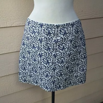 Madewell Blue Bud Mini Skirt White Lined Floral Flowers Short Casual Damask 10 • $12.99