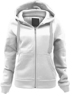 Women's Plain Fleece Zip-Up Hoodie Jumper Ladies Long Sleeve Warm Jacket Top • £13.95