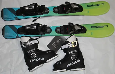 NEW ELAN Pinball 70cm Kids Skis With Bindings  + Roxa Ski Boots 16.5 / US 8 • $284.99