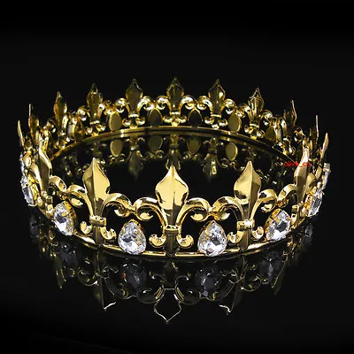 Men's Imperial Medieval Fleur De Lis Gold King Metal Crown 4.5cm Tall 57cm Circ • £22.19