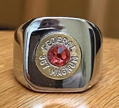 Federal 357 Magnum Brass Bullet Casing  Ring Size 7 With Indian Pink Crystal • $19.99