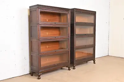 Antique Arts & Crafts Mahogany Four-Stack Barrister Bookcases By Macey Pair • $4500