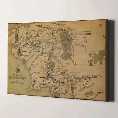 Map Of Middle Earth The Lord Of The Rings Movie Canvas Wall Art Print • $69