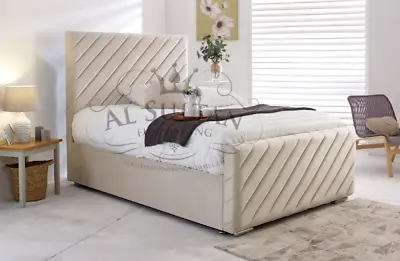 Timber Plush Velvet Upholstered Bespoke Lynx Bed Frame Lift Up Ottoman Divan Bed • £219
