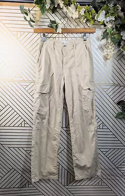 ZARA Women's High Rise Cargo Pants Tan Pockets High Waisted Zip Fly Size 4 • $26.09