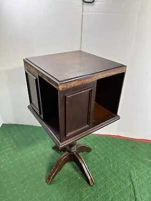 Antique Wooden REVOLVING BOOK STAND Case END TABLE Night Stand Bookcase 13x25.5” • $192.50