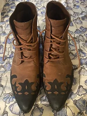 Amanda Smith 7.5 Loredo Black Brown Lace Up Western Booties Boots • $45