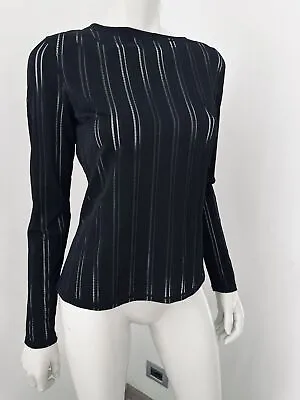 Versace Jeans Couture Black Blouse Top Striped Ribbed Sheer Nylon Stretch Size M • $151