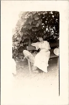 Edwardian Woman Umbrella On Bench In Shade RPPC Postcard B21 • £9.68