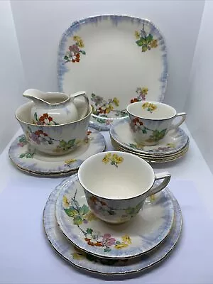 Vintage H & K Tunstall Floral Blossom Patterned Gold Rim Part Tea Set 14 Pieces • £22