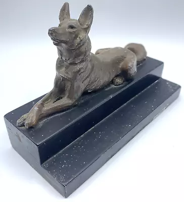 Art Deco German Shepherd Dog Door Stop Bookend Heavy Metal Figurine Laying Vtg • $38