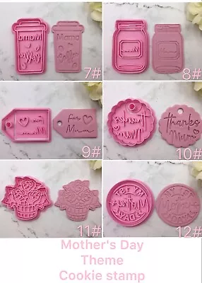 Mother's Day Theme Cookie Stamp Cutter Mum Pink Fondant Embosser • $5.10