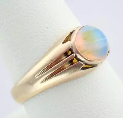 Super Antique Victorian Men's 9K Rose Gold Opal Cabochon Pinky Ring 1891 Sz 9.25 • $595