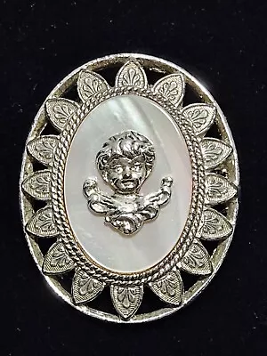 The Vatican Library Collection Angel Cameo Mother Of Pearl Silvertone Pin Brooch • $9.98