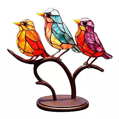 Stained Birds On Branch Desktop Ornaments Metal Vivid Craft Desktop Decor • $11.25