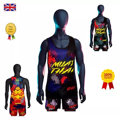 Muay Thai Tank Top Mens Singlet Kick Boxing Fighter Martial Arts Training Vest • £15