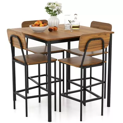 5 Pcs Industrial Kitchen Dining Table Set Home Counter Height Table 4 Bar Stools • $248.97