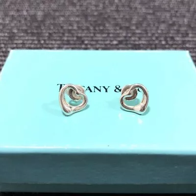 Tiffany & Co. Elsa Peretti Open Heart Stud Earrings Sterling Silver Used • $103.55