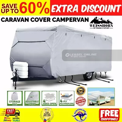 Heavy Duty 4 Layer 4 Side Caravan Cover 426-487cm UV Water Resistant + Carry Bag • $128.38