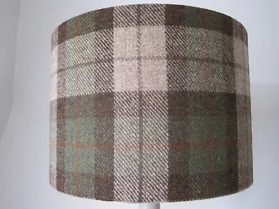 Handmade Harris Tweed Drum Lampshade In Oatmeal Green And Brown Tartan  • £49