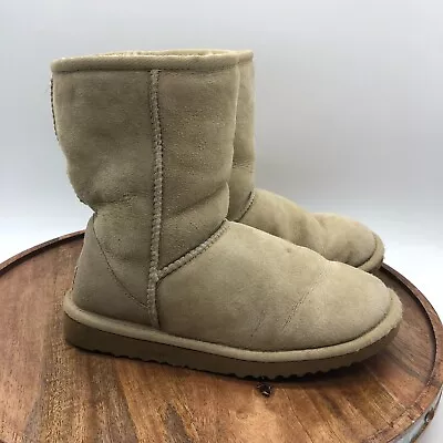 Ugg Womens Classic Short Beige Tan Suede Sheepskin Boots Shoes Size 6 Style 5825 • $28.69