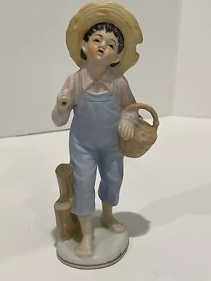 Vintage Ucagco China Made In Japan Boy Going Fishing Figurine 7  Tall • $20