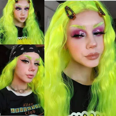 Long Curly Wavy Lace Front Wigs Neon Green Synthetic Wig Glueless Costume USA • $33.99