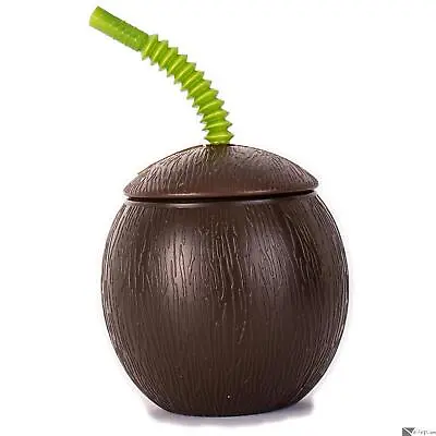 $4.96 • Buy Amscan Luau Coconut Shape Resuable 18 Oz. Party Cup W Straw, Brown