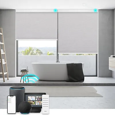 CUSTOM CUT Smart 100% Blackout Roller Blinds Work With Alexa Phone Control • $185.99