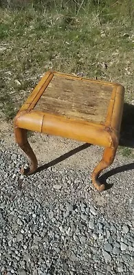 Vintage Bamboo Rattan End Table Plant Stand Curved Footed Side Table Boho • $285