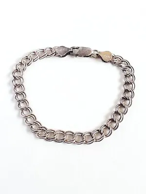 Vintage Italy Sterling Silver Starter Charm Bracelet Double Ring 7 1/8  • $26.99