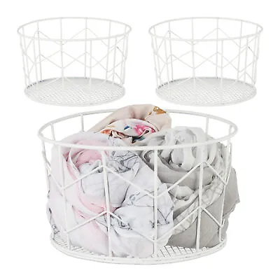 3 X Wire Basket White Storage Basket Metal Utility Basket Wire Basket Decorative Basket • £17.21