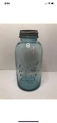 Vintage Ball Perfect Mason  Blue 1/2 Gallon Ball Jar #4  With Zinc Lid • $13.20