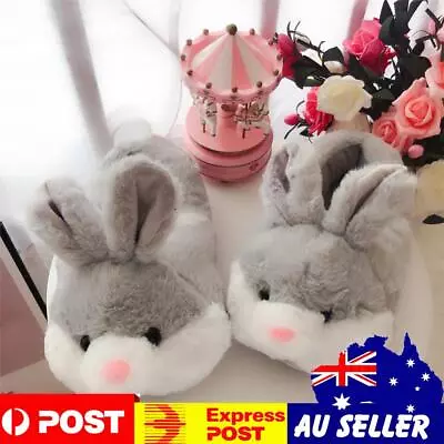 Cute Rabbit Slippers Bunny Closed Toe Slippers Cozy For Men Women (Grey L 41-44) • $22.99