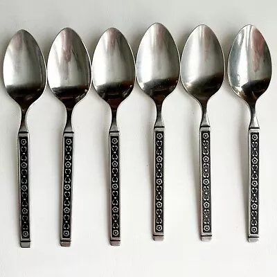 6 Gorham Hacienda Stainless Steel Soup Tablespoons Flatware 7 1/8” Floral MCM • $24