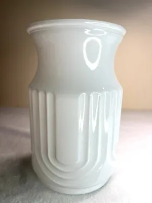 Vintage Painted Glass Vase Large White Embossed “W” Mid Century Boho Patina • $14.99