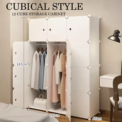 $58.99 • Buy Cube Storage Cabinet 12XL Cubes DIY Shelves Cupboard Wardrobe Shoe Shelf White
