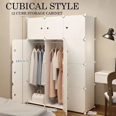 Cube Storage Cabinet 12XL Cubes DIY Shelves Cupboard Wardrobe Shoe Shelf White • $58.99
