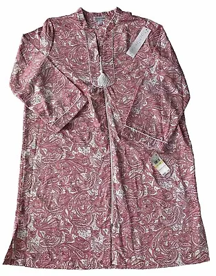 Miss Elaine Women's Pink Wine Paisley Brushed-Back Satin Zip Up Robe  M • $36