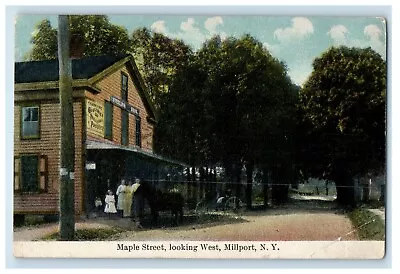 C1910's Maple Street Looking West Hardware Groceries Store Millport NY Postcard • £14.44