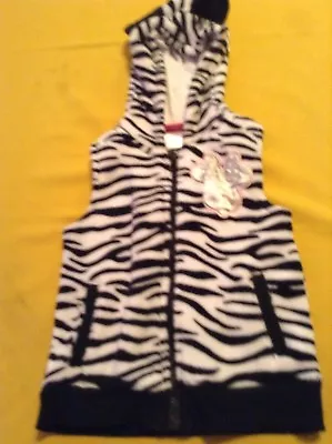 Disney Vest Minnie Mouse Jacket Hoodie Size 6 Zebra Print Faux Fur  • $15.79