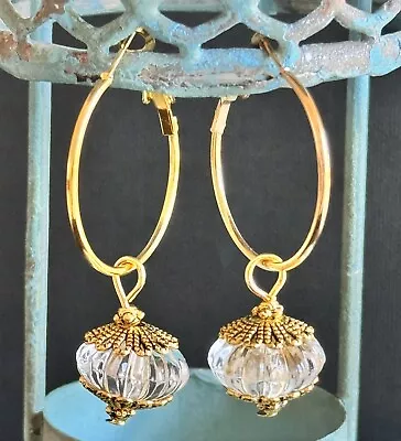 Beautiful Vintage Bead Golden Hoop Earrings. • $7.50