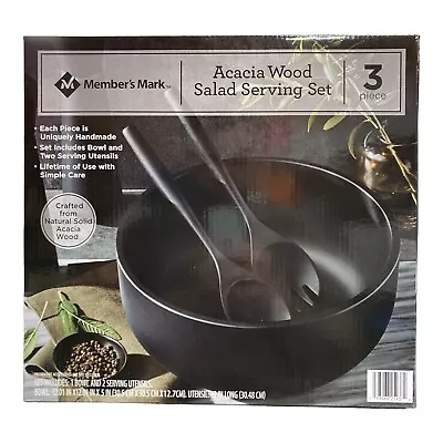 Member's Mark 12  Acacia Wood Salad Bowl With Serving Utensils Black • $24.49