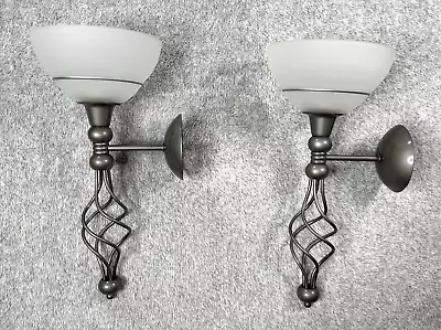 PartyLite Grand Paragon Tealight Holders Set Of 2 Gunmetal Silver Frosted Glass • $34.05
