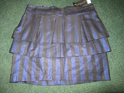 £12 • Buy BNWT UK 12 Womens Topshop Mini Skirt Blue Black Striped Layered Peplum Zip