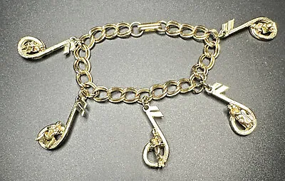Fashion Music Notes Charm Bracelet Gold Tone Chain Link Sz 7.5 Band Instruments • $19.99