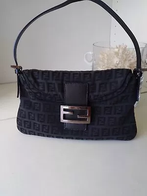 Fendi Zucchino FF Black Canvas Monogram Baguette Vintage Authentic • $575