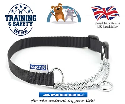 Ancol Dog Half Check Choke Collar Quality Nylon Chain Training Black Size 7-10 • £7.89