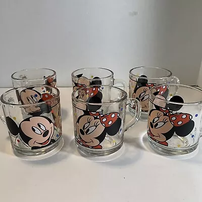 Disney Mickey Mouse Minnie Glass Mugs Anchor Hocking Coffee Cups Vintage Set • $12