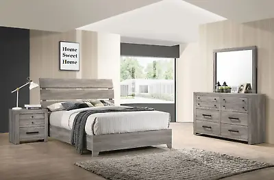 NEW Rustic Gray Brown 4PC Queen King Bedroom Set Modern Furniture Bed/D/M/N • $1069.99